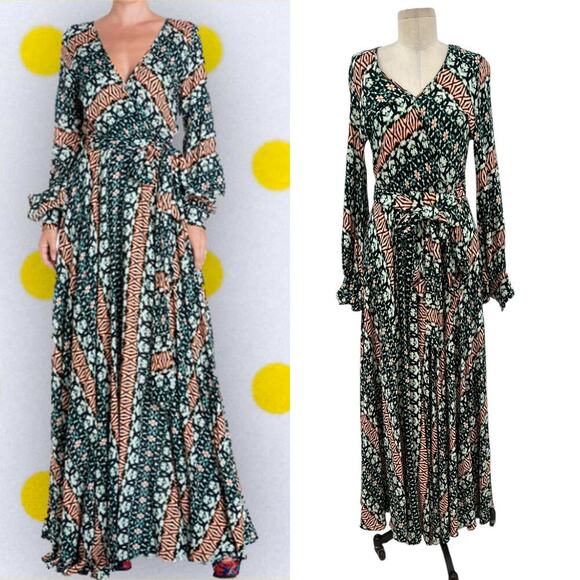 Meghan LA LilyPad Maxi Dress Teal Green Blue Abstract Printed Size Small - Picture 1 of 13